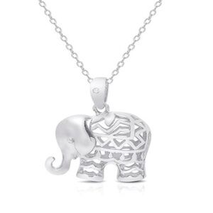 🆕 Gianni Argento Diamond Accent Elephant Pendant Necklace Silver Plated 18”